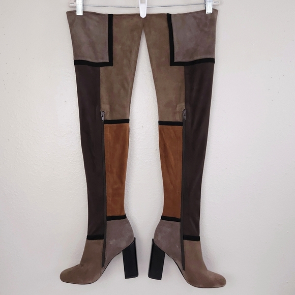 JEFFREY CAMPBELL Finestra OTK Over the Knee Patchwork Heeled Boots - Picture 3 of 13